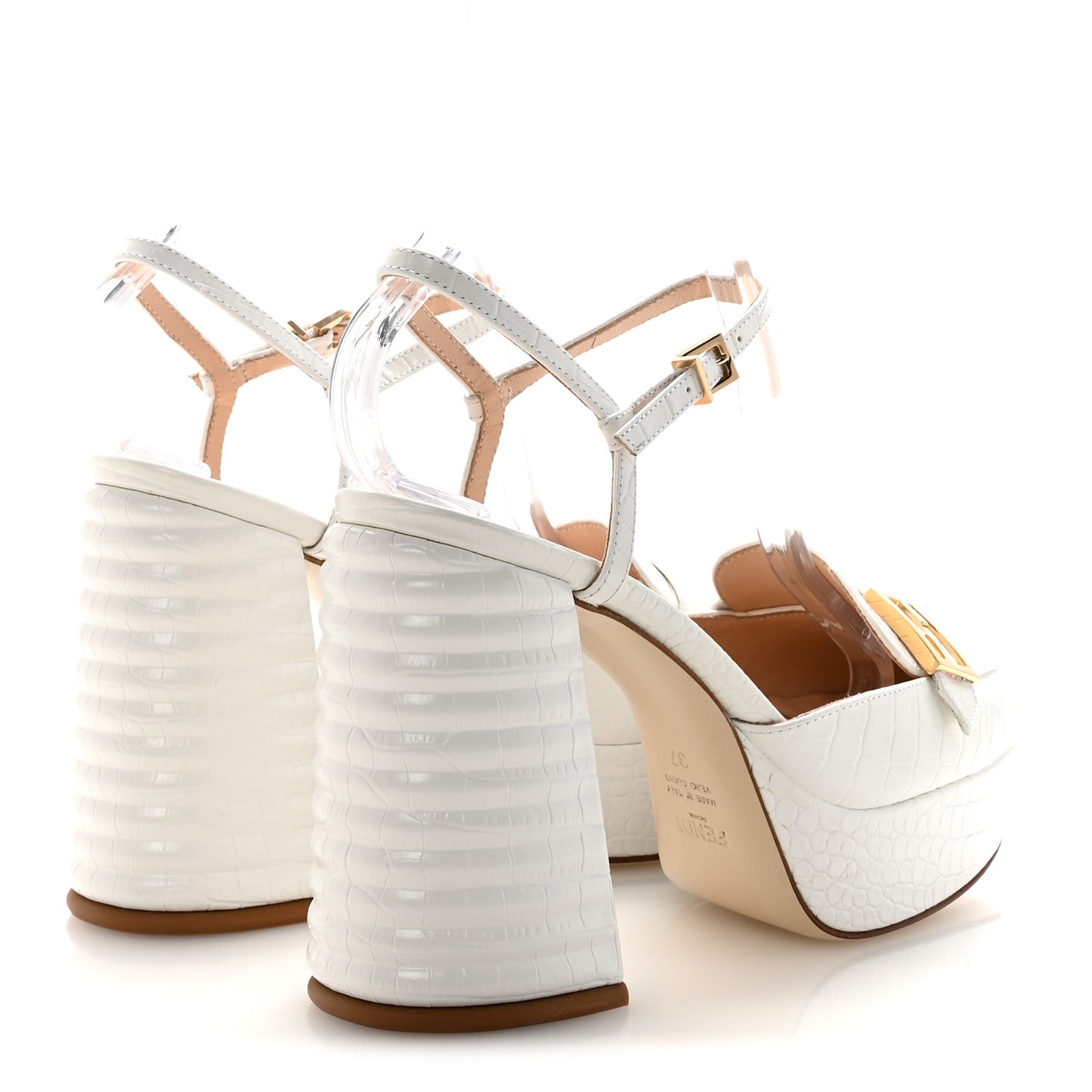 Calfskin Crocodile Embossed Promenade Slingback Platform Loafer Pumps 37 Bianco