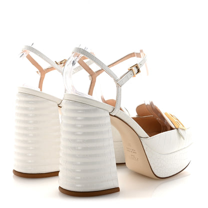 Fendi Calfskin Crocodile Embossed Promenade Slingback Platform Loafer Pumps 37 Bianco 5 of 9