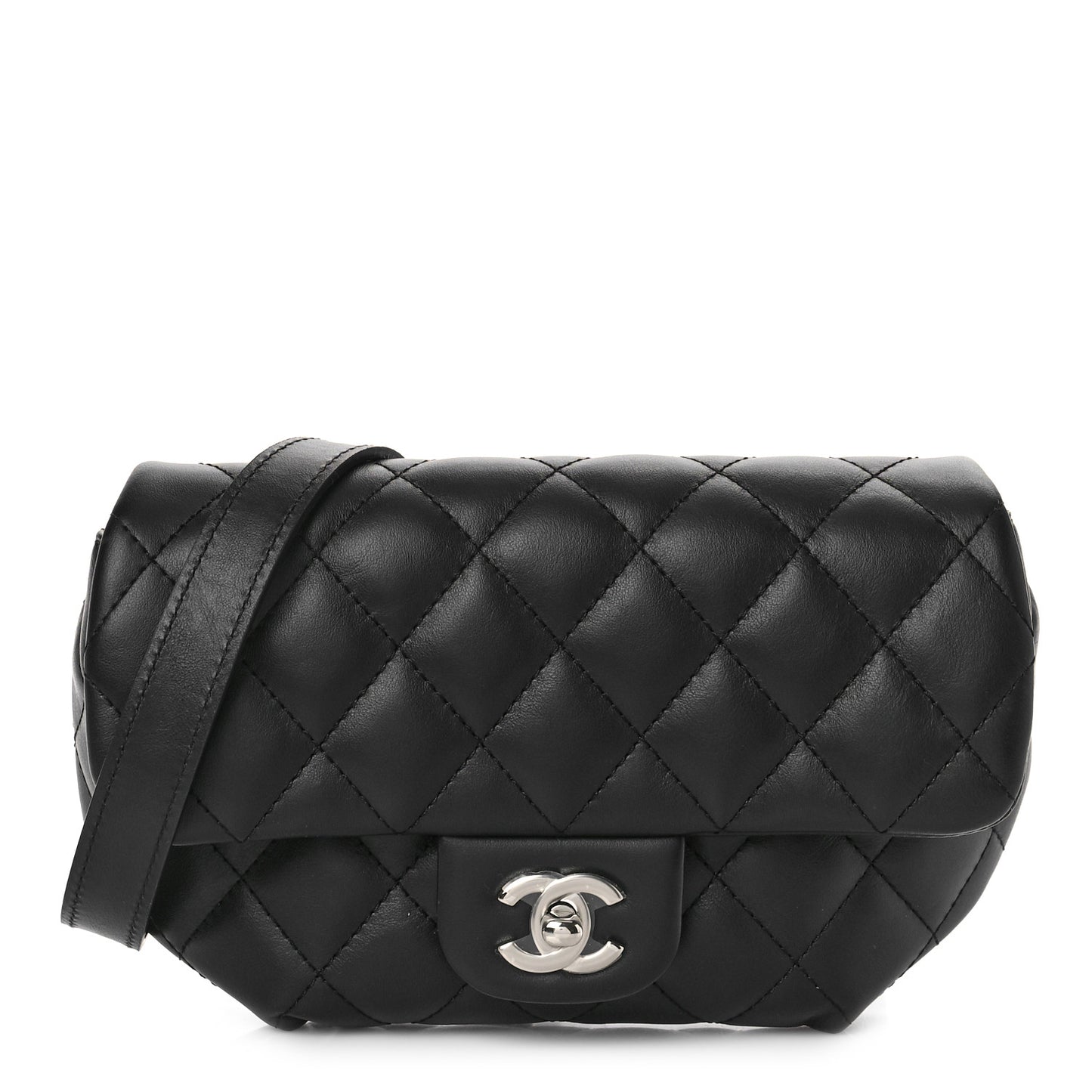 Calfskin Quilted CC Uniform Flap Belt Bag Black