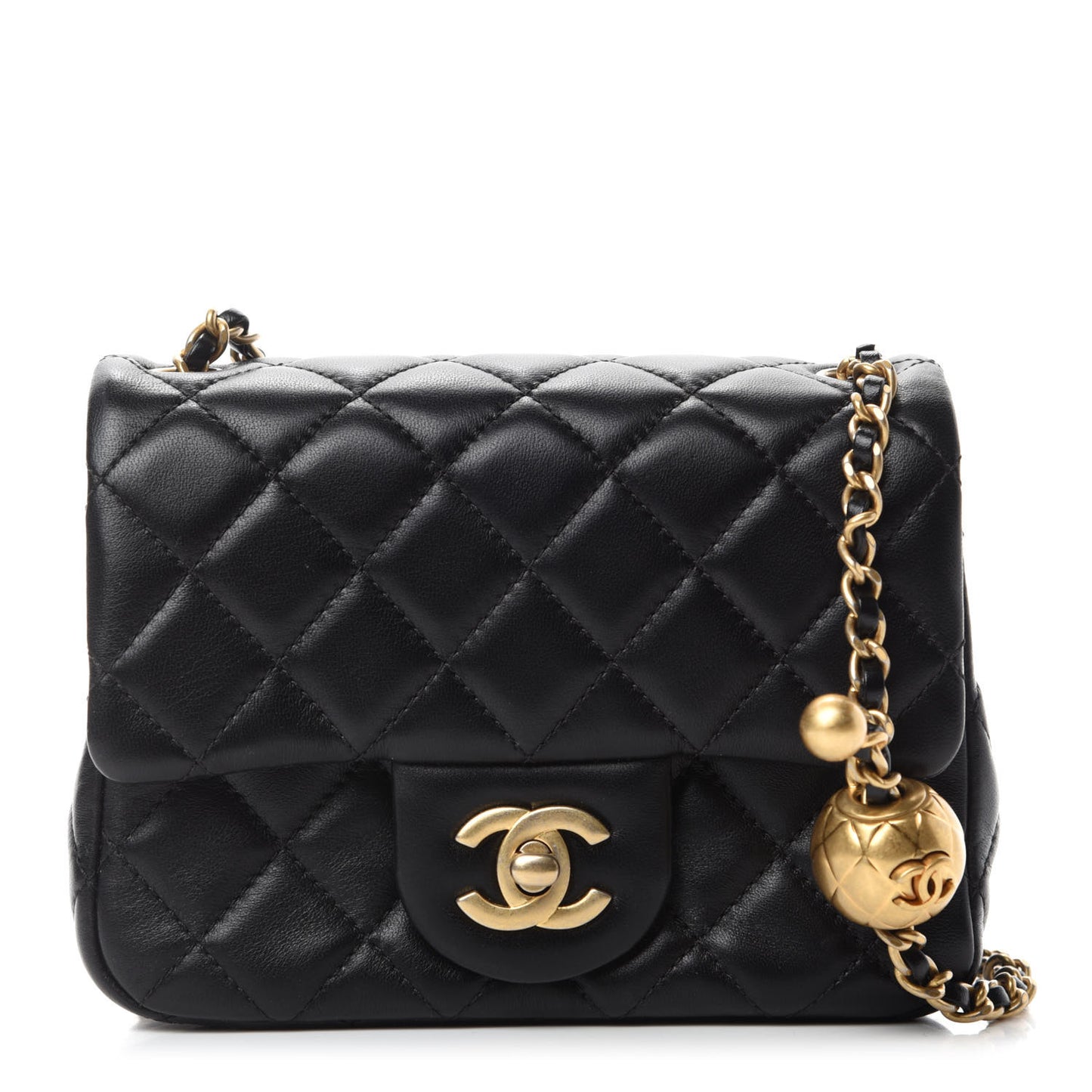 Lambskin Quilted Mini Pearl Crush Flap Black
