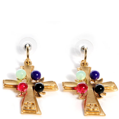 Chanel Resin Cross CC Dangle Earrings Gold Multicolor 1 of 7
