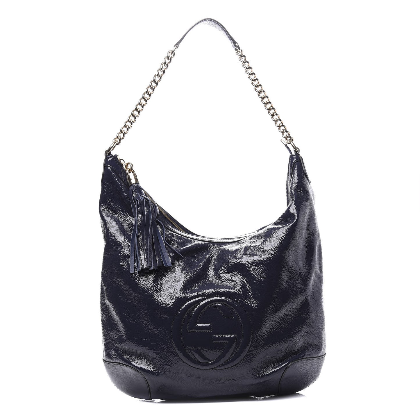 Patent Medium Soho Chain Hobo Uniform Blue