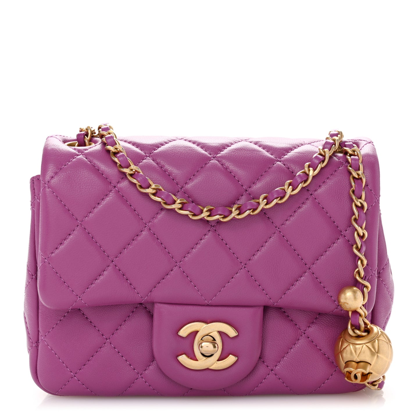 Lambskin Quilted Mini Pearl Crush Flap Purple