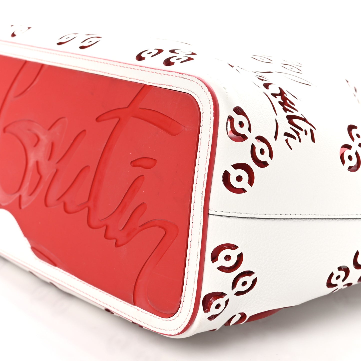 Calfskin Perforated Large Loubinthesky Cabarock Spikes Tote Snow