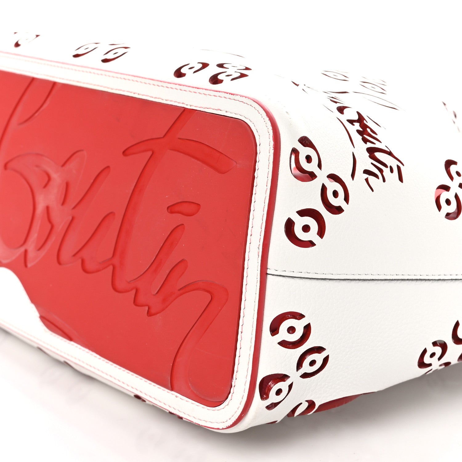 Christian Louboutin Calfskin Perforated Large Loubinthesky Cabarock Spikes Tote Snow 9 of 9