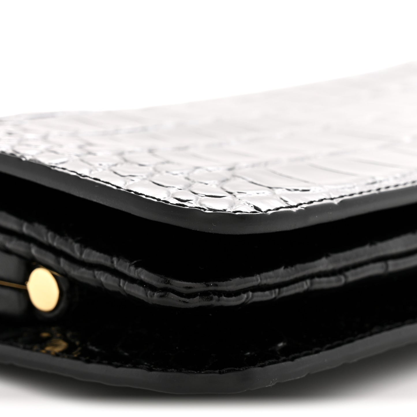 Calfskin Crocodile Embossed CC Clutch Black