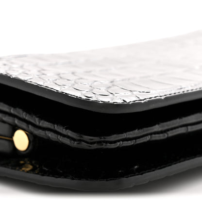 Chanel Calfskin Crocodile Embossed CC Clutch Black 9 of 10