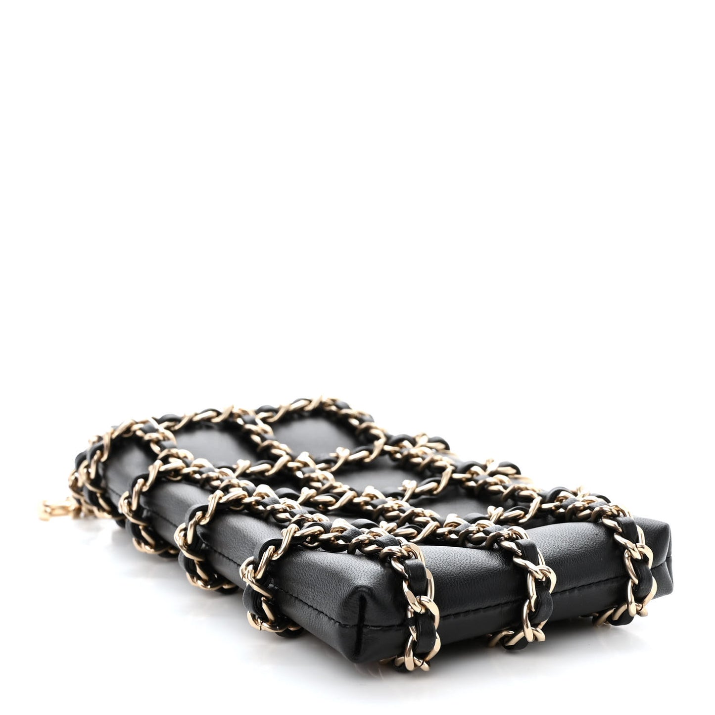 Lambskin Tech Me Out Clutch With Chain Black