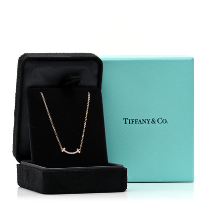 Tiffany 18K Rose Gold Diamond Mini T Smile Pendant Necklace 6 of 6