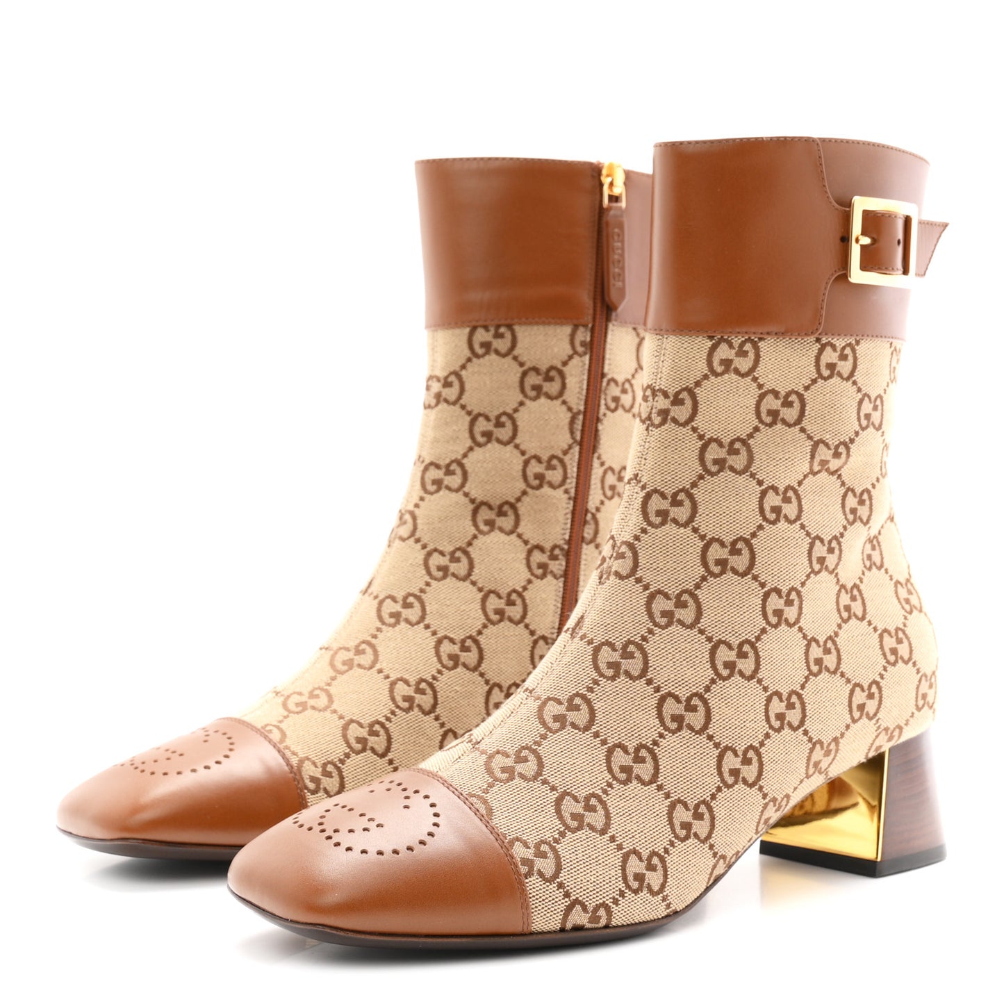 Monogram Cordovan Lux GG Ankle Boots 40.5 Beige Cuir