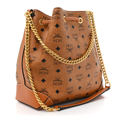 MCM Visetos Small Soft Berlin Drawstring Bucket Bag Cognac 3 of 14