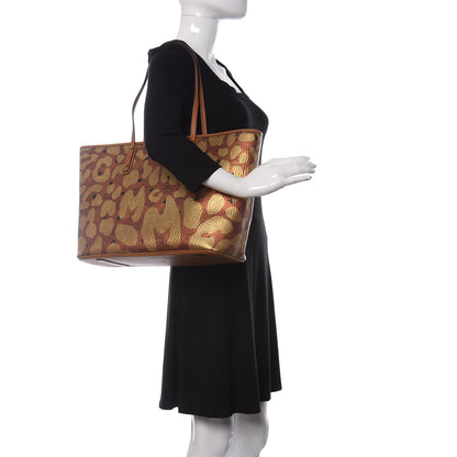 MCM Visetos Metallic Leopard Print Medium Anya Shopper Tote Cognac 2 of 10