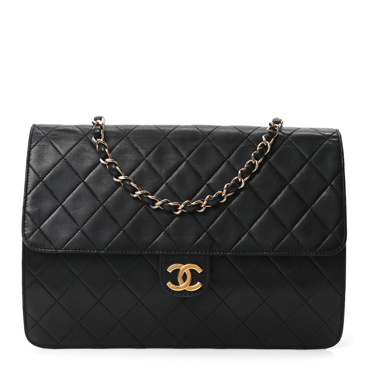 Lambskin Quilted Medium Single Flap Black