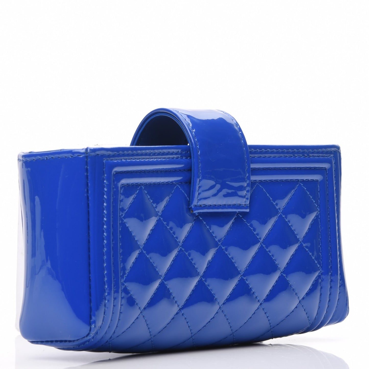 Patent Quilted Mini Phone Holder Clutch Blue