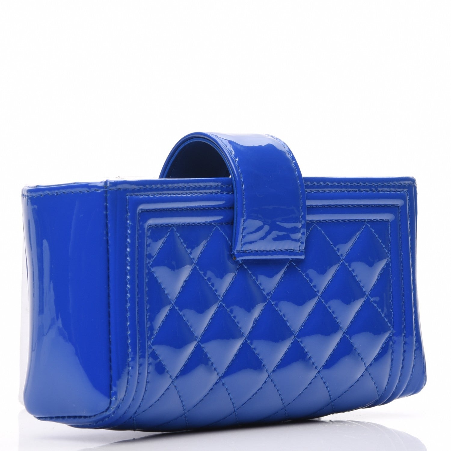 Chanel Patent Quilted Mini Phone Holder Clutch Blue 3 of 8