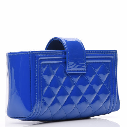 Chanel Patent Quilted Mini Phone Holder Clutch Blue 3 of 8