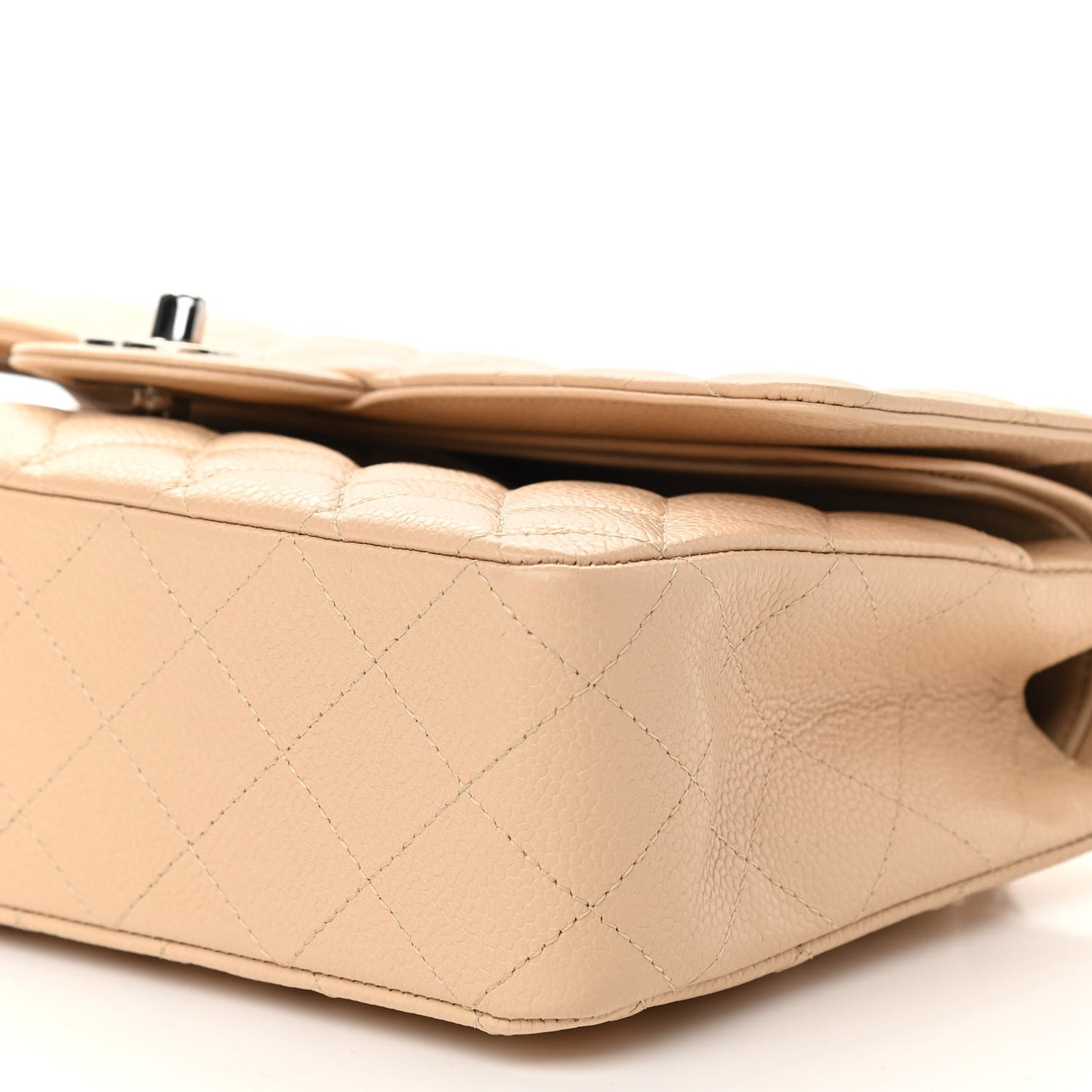 Caviar Quilted Medium Double Flap Light Beige
