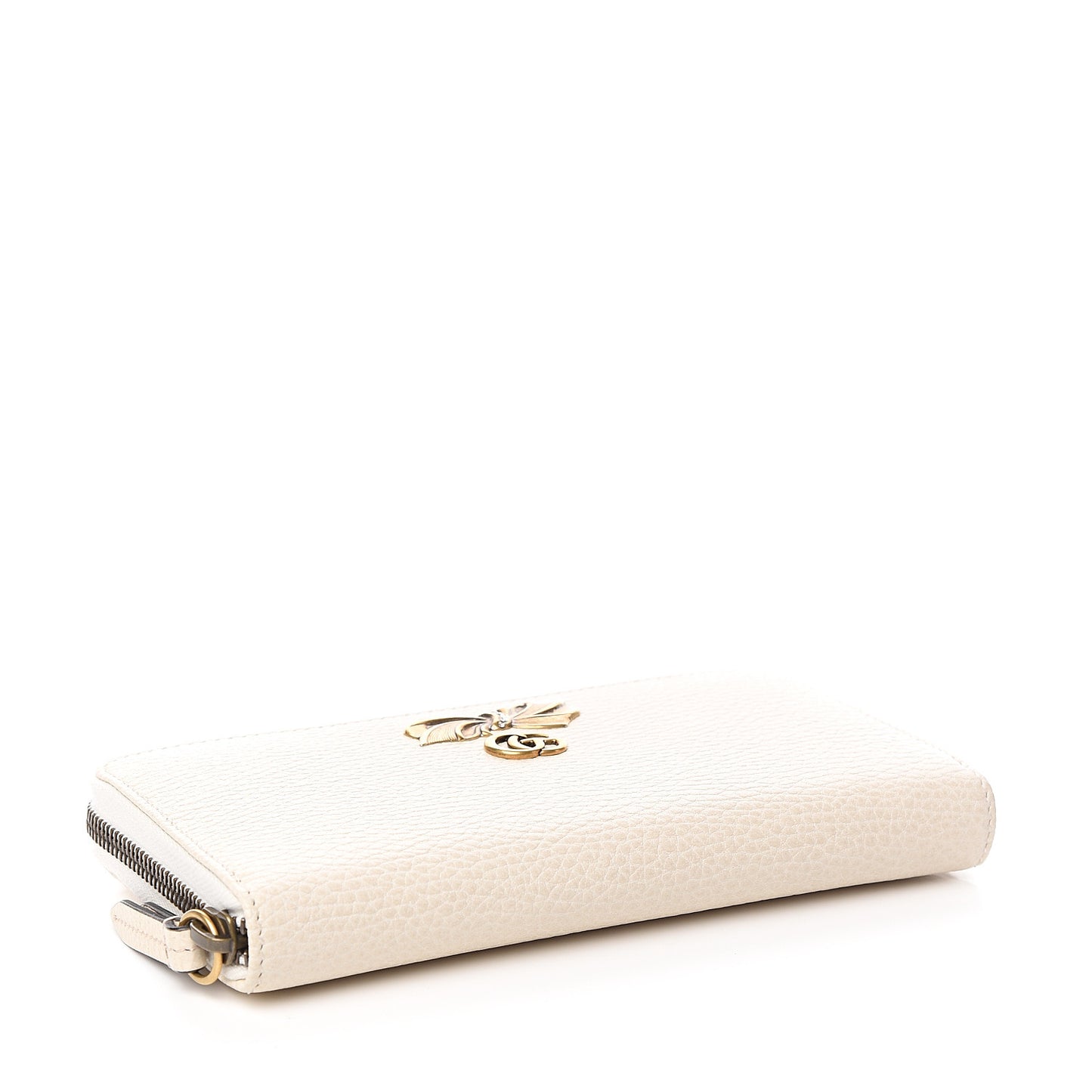 Calfskin GG Marmont Bow Zip Around Wallet Ivory