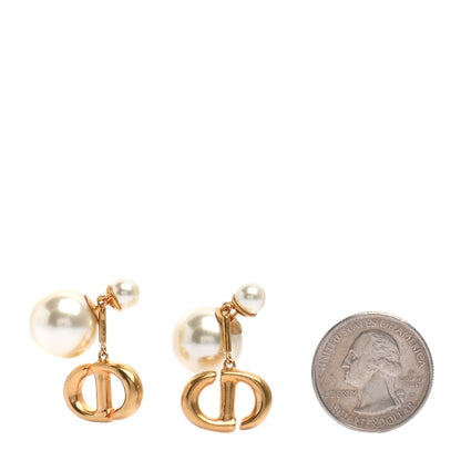 Christian Dior Pearl Logo Drop Earrings Gold 2 of 4