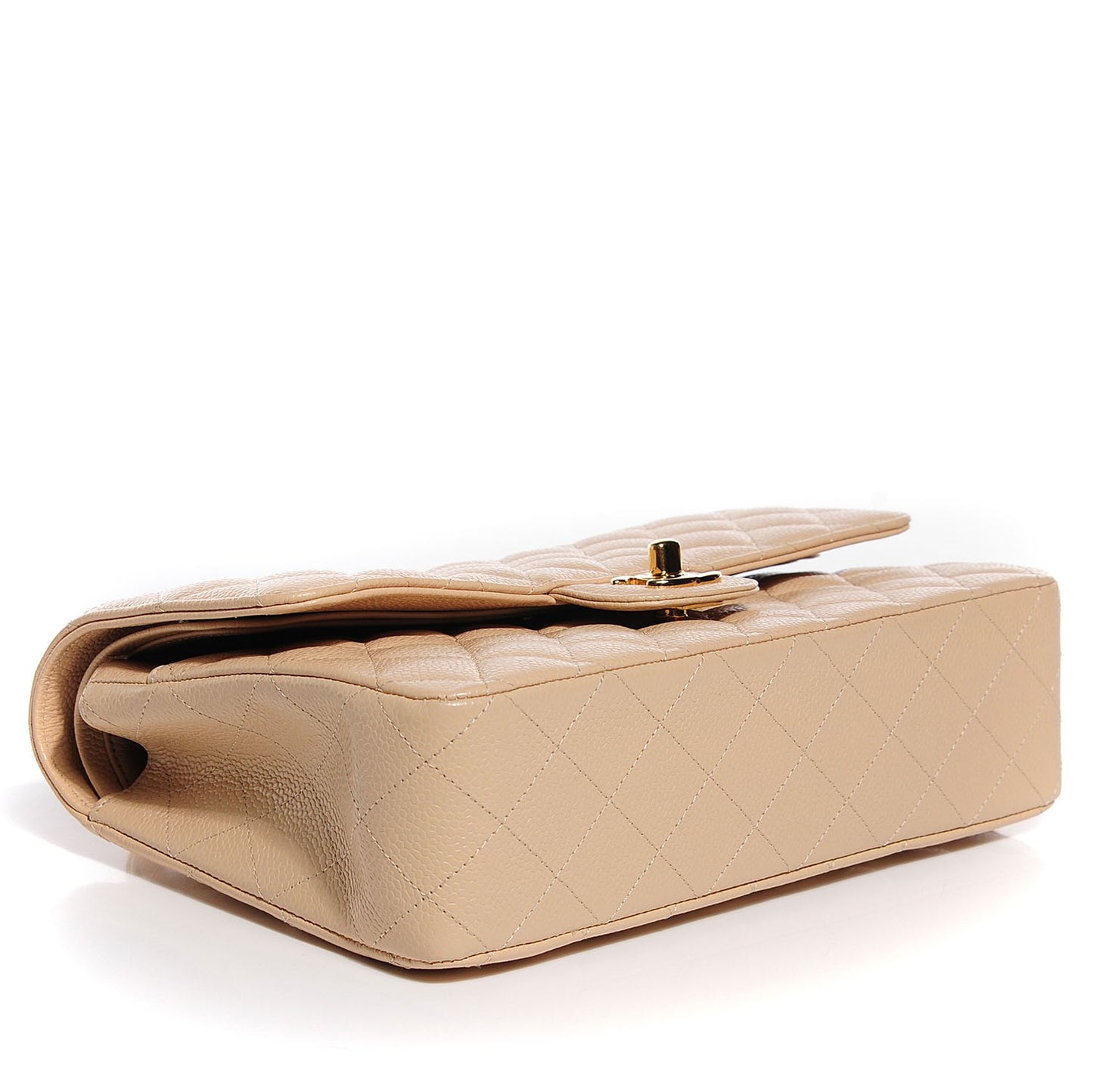 Caviar Quilted Medium Double Flap Beige Clair