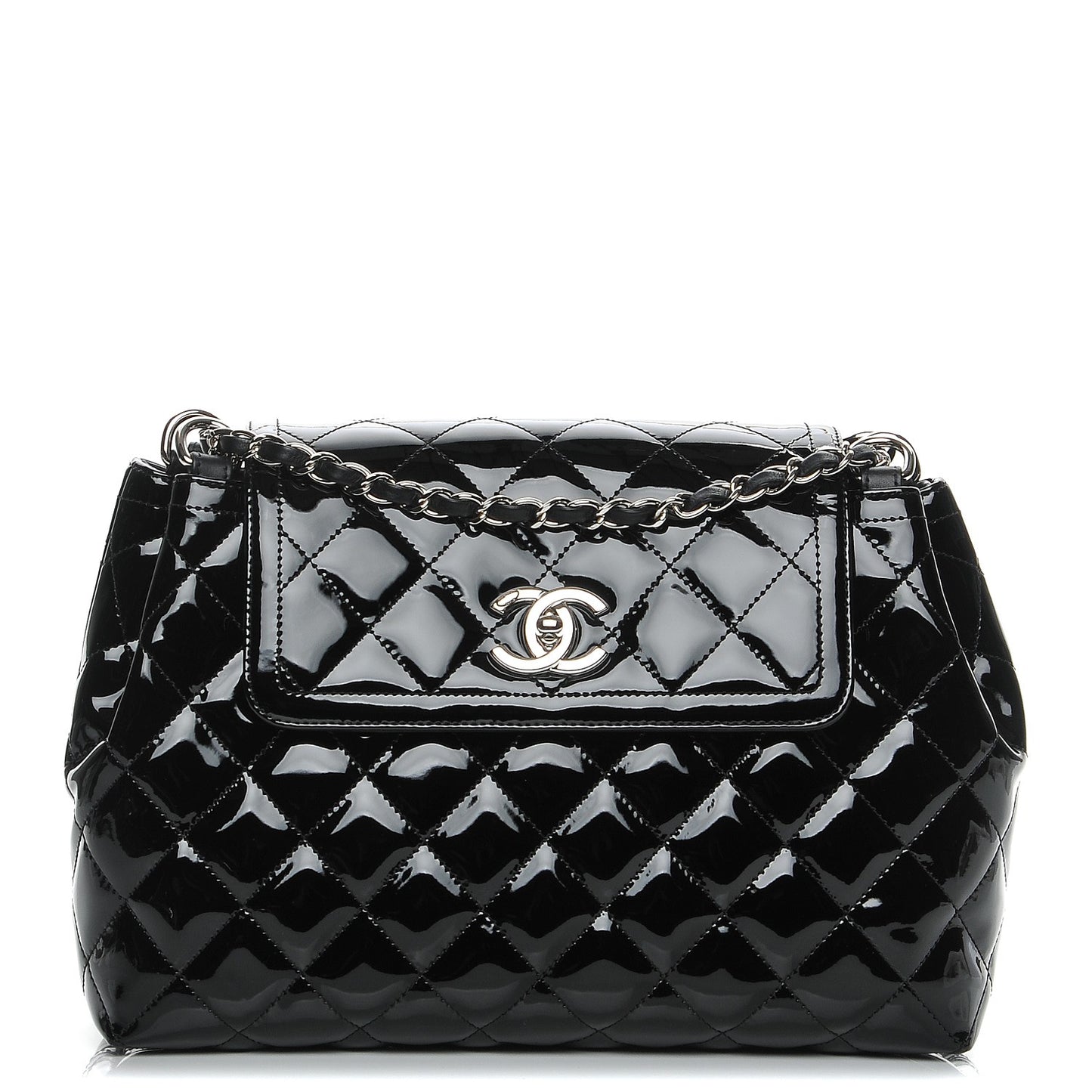 Patent Quilted Large Coco Shine Accordion Flap Black