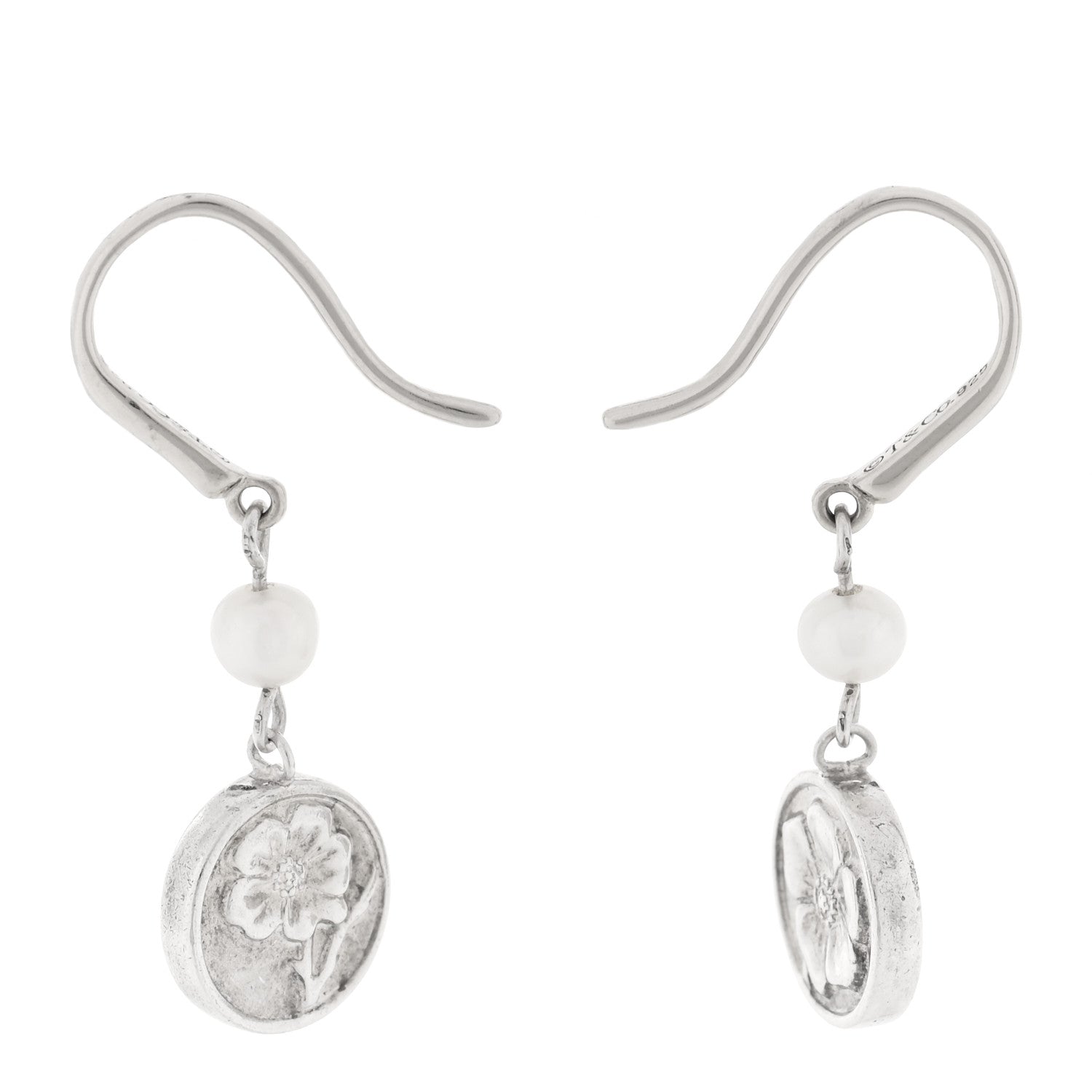 Tiffany Sterling Silver Cultured Pearl Flower Drop Earrings 3 of 4