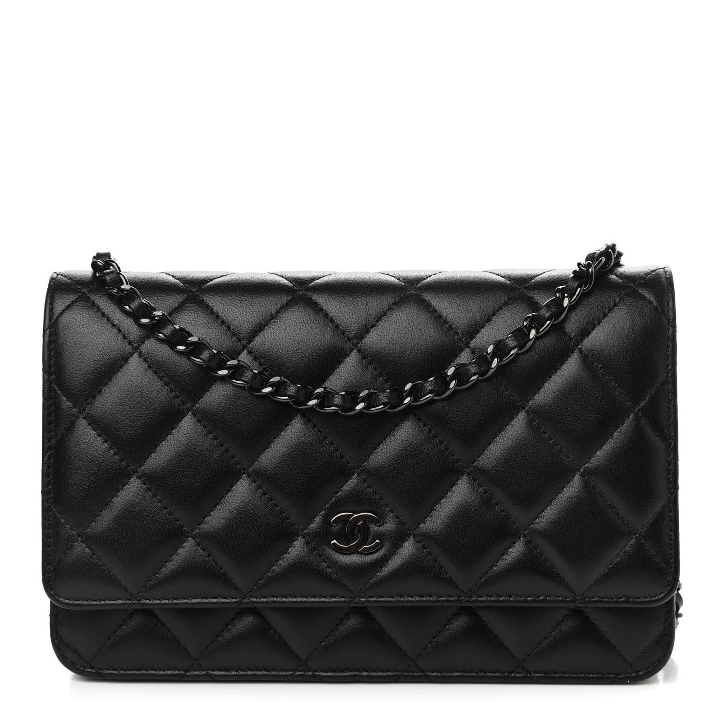 Lambskin Quilted Wallet On Chain WOC So Black