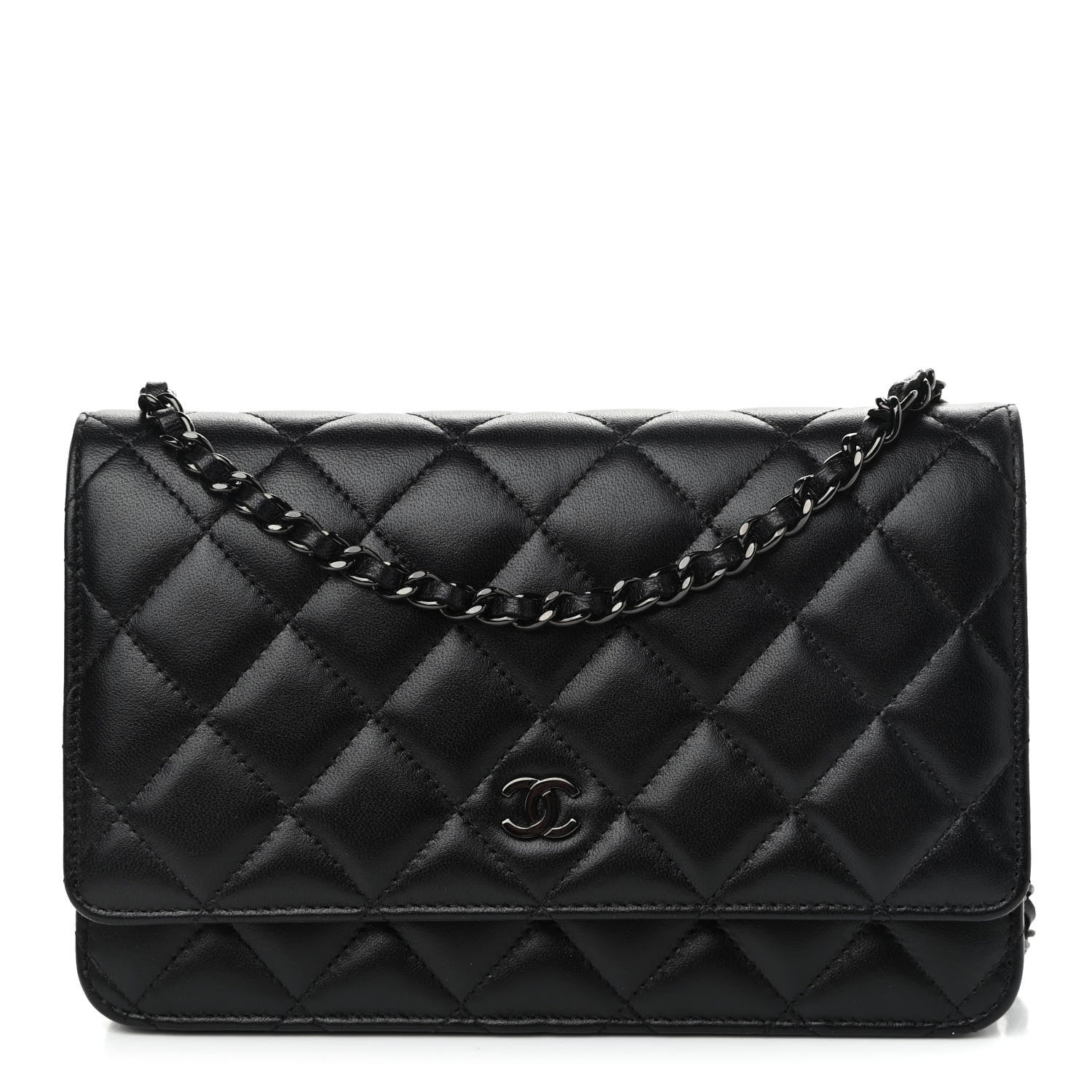 Chanel Lambskin Quilted Wallet On Chain WOC So Black 1 of 12
