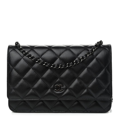 Chanel Lambskin Quilted Wallet On Chain WOC So Black 1 of 12