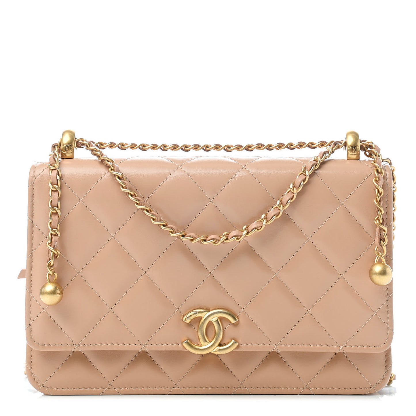 Calfskin Quilted Perfect Fit Wallet On Chain WOC Beige