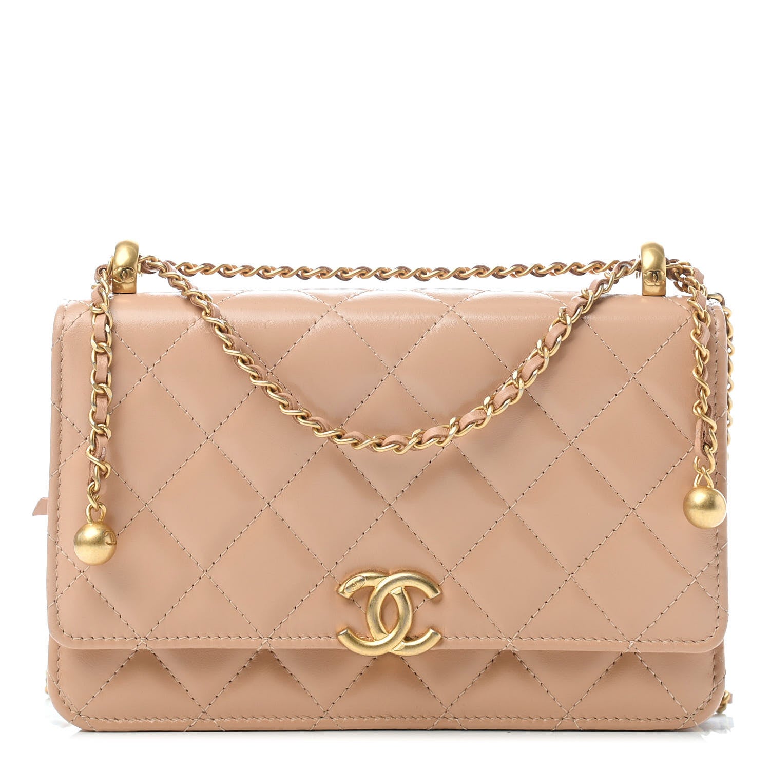 Chanel Calfskin Quilted Perfect Fit Wallet On Chain WOC Beige 1 of 11