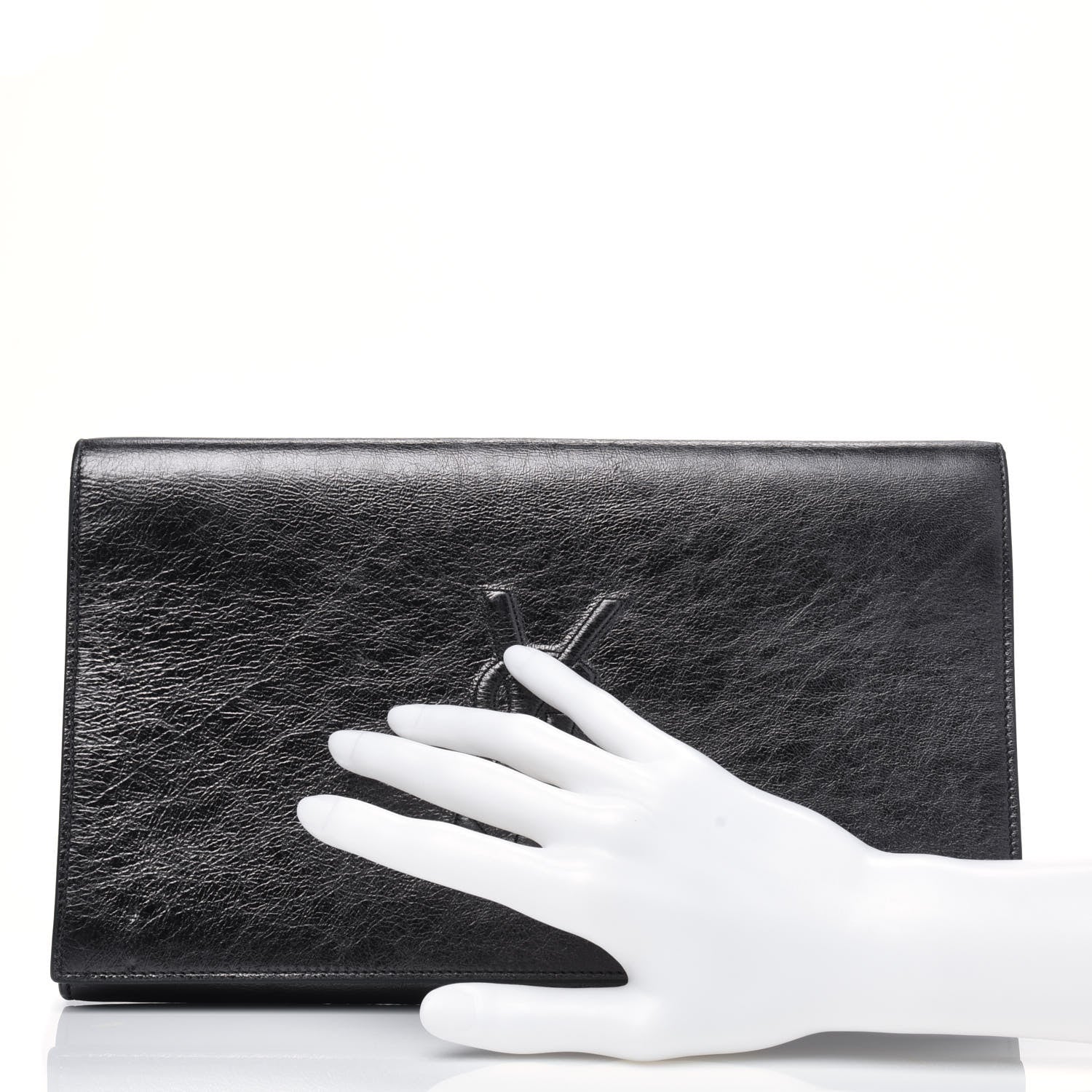 Saint Laurent Metallic Calfskin Monogram Large Belle De Jour Clutch Dark Silver 2 of 22