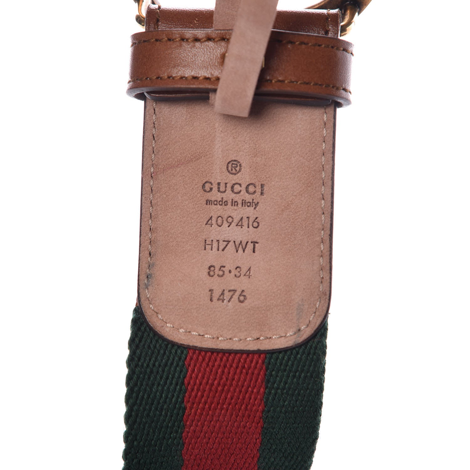Gucci Nylon Calfskin Double G Web 40mm Belt 85 34 Green Red Cuir 4 of 11