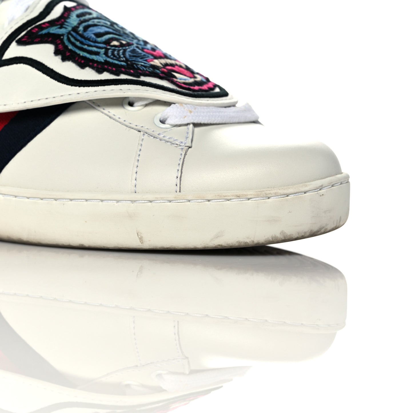 Calfskin Ayers Embroidered Web Mens Ace Removable Patches High Top Sneakers 7.5 White