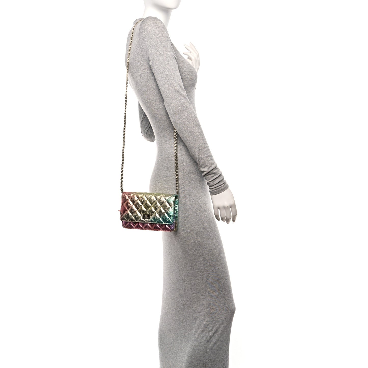 Metallic Goatskin Quilted 2.55 Reissue Wallet on Chain WOC Multicolor