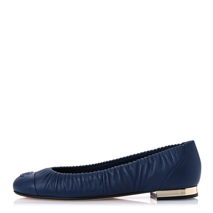 Chanel Lambskin Ruched CC Cap Toe Ballerina Flats 39.5 Navy Blue 1 of 10