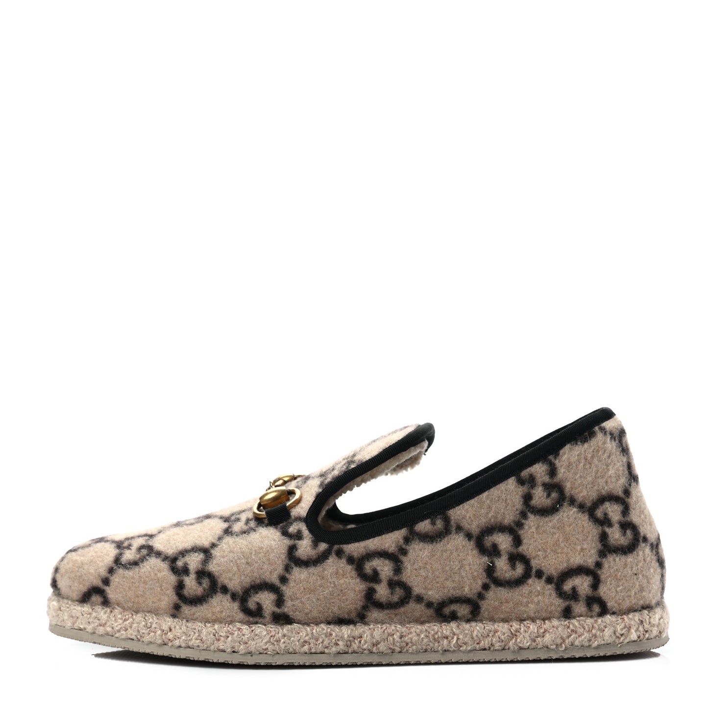 Covered Wool GG Monogram Womens Fria Horsebit Loafers 41 Beige Ebony Black Butterscotch
