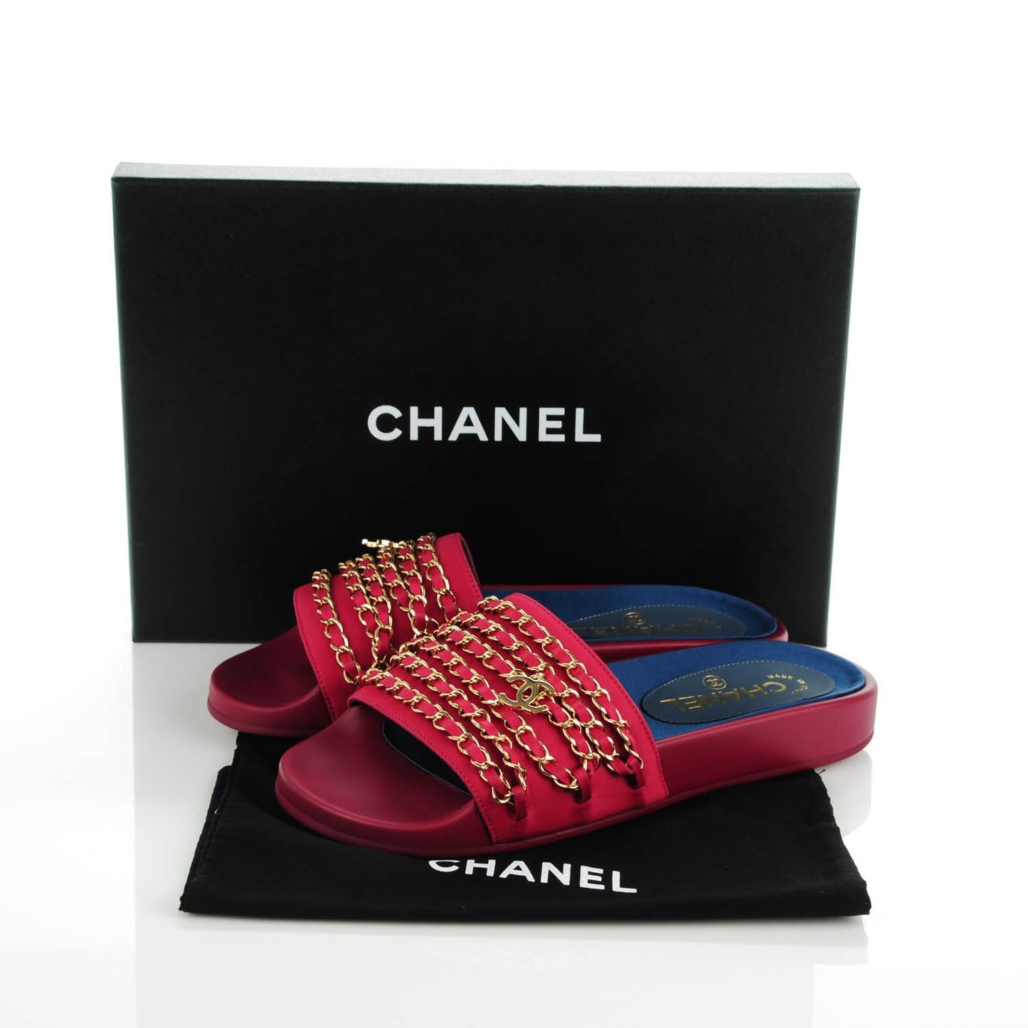 Satin Chain Flat Sandals 37 Dark Fuchsia