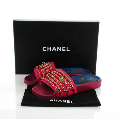 Chanel Satin Chain Flat Sandals 37 Dark Fuchsia 8 of 8