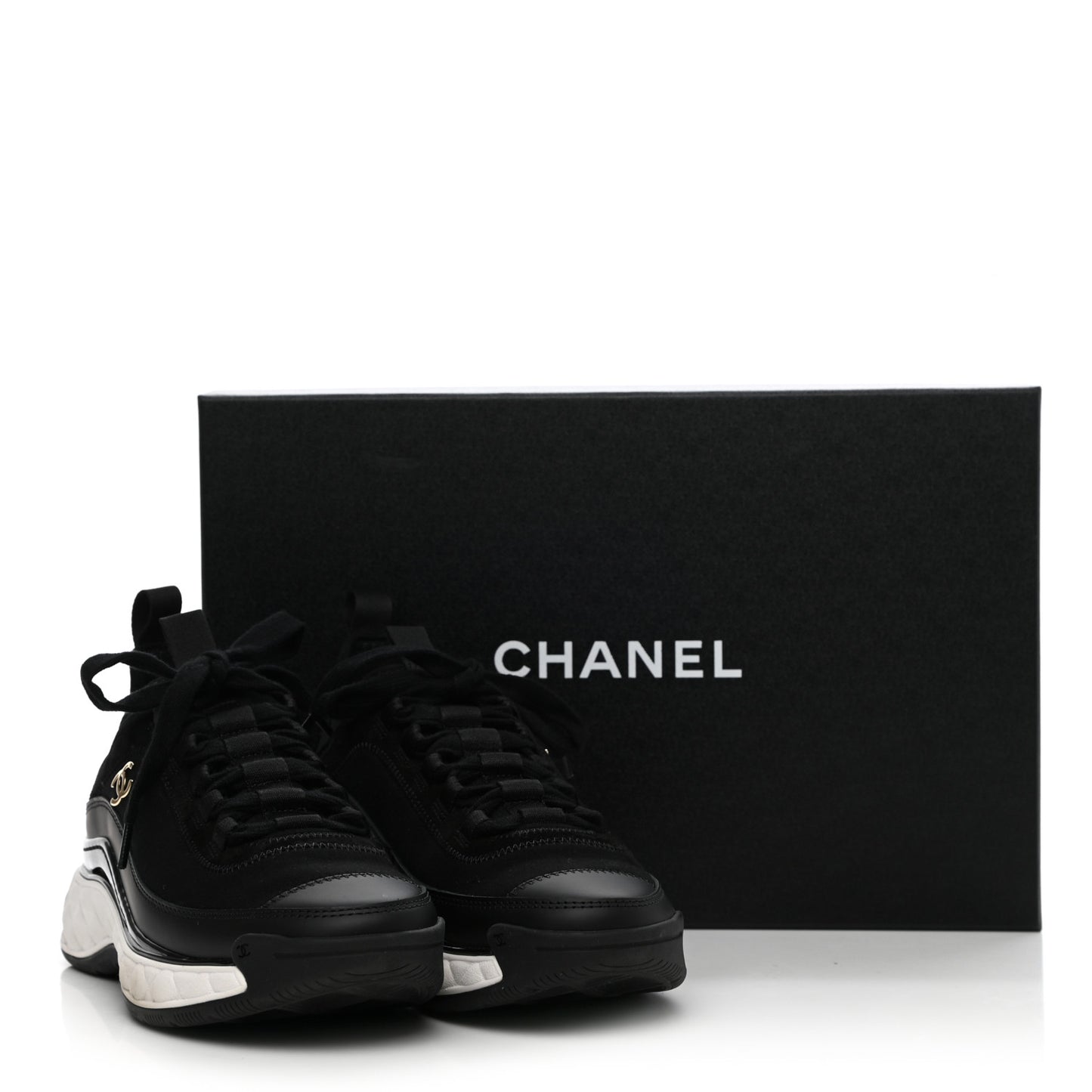 Velvet Calfskin Mixed Fibers CC Sneakers 35 Black