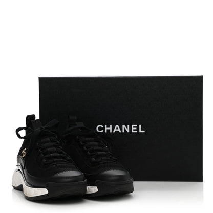 Chanel Velvet Calfskin Mixed Fibers CC Sneakers 35 Black 10 of 10