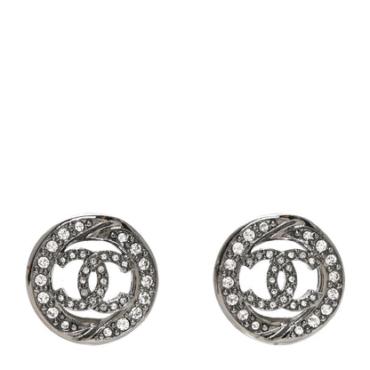 Chanel Metal Crystal CC Logo Round Earrings Silver 1 of 10