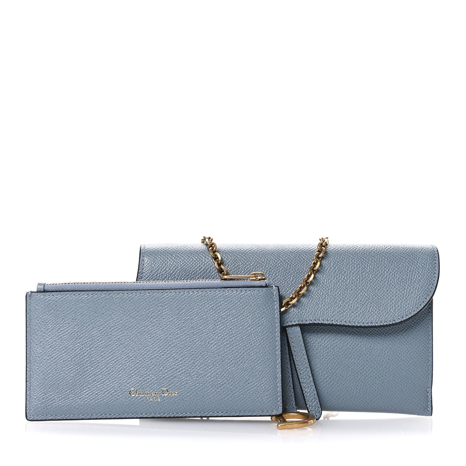 Christian Dior Grained Calfskin Saddle Chain Pouch Cloud Blue