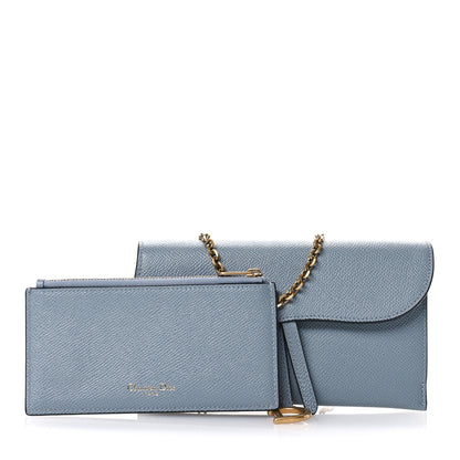 Christian Dior Grained Calfskin Saddle Chain Pouch Cloud Blue 3 of 12