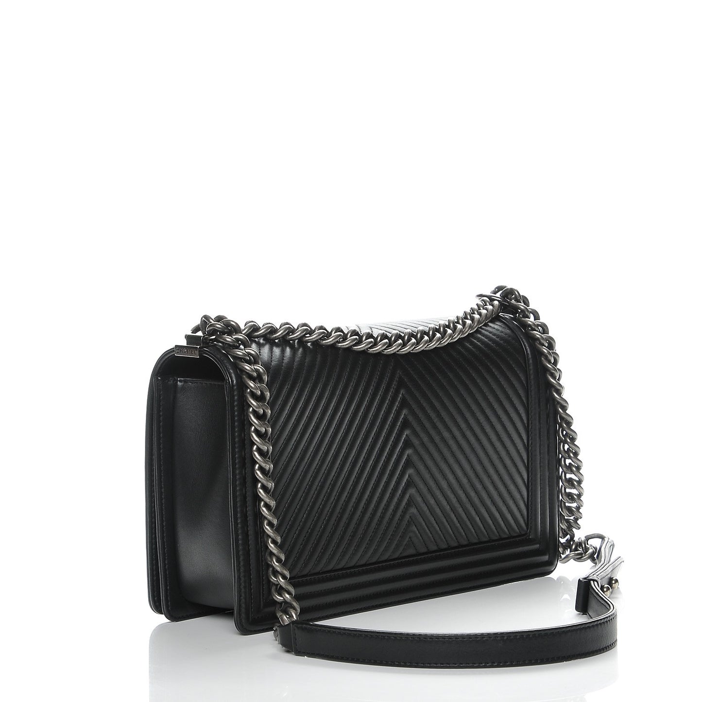 Calfskin Chevron Quilted New Medium Boy Flap Black