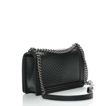 Chanel Calfskin Chevron Quilted New Medium Boy Flap Black 3 of 7