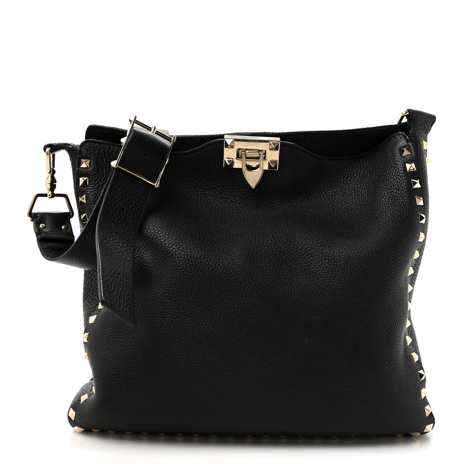 Valentino Garavani Pebbled Calfskin Small Rockstud Flip-Lock Messenger Bag Black 1 of 12