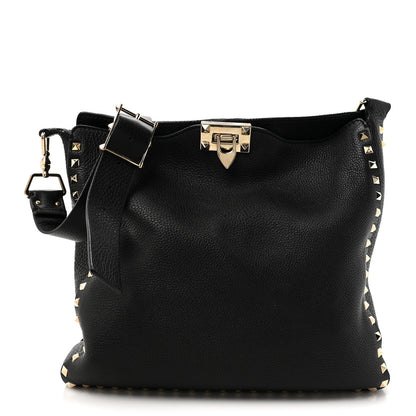 Valentino Garavani Pebbled Calfskin Small Rockstud Flip-Lock Messenger Bag Black 1 of 12