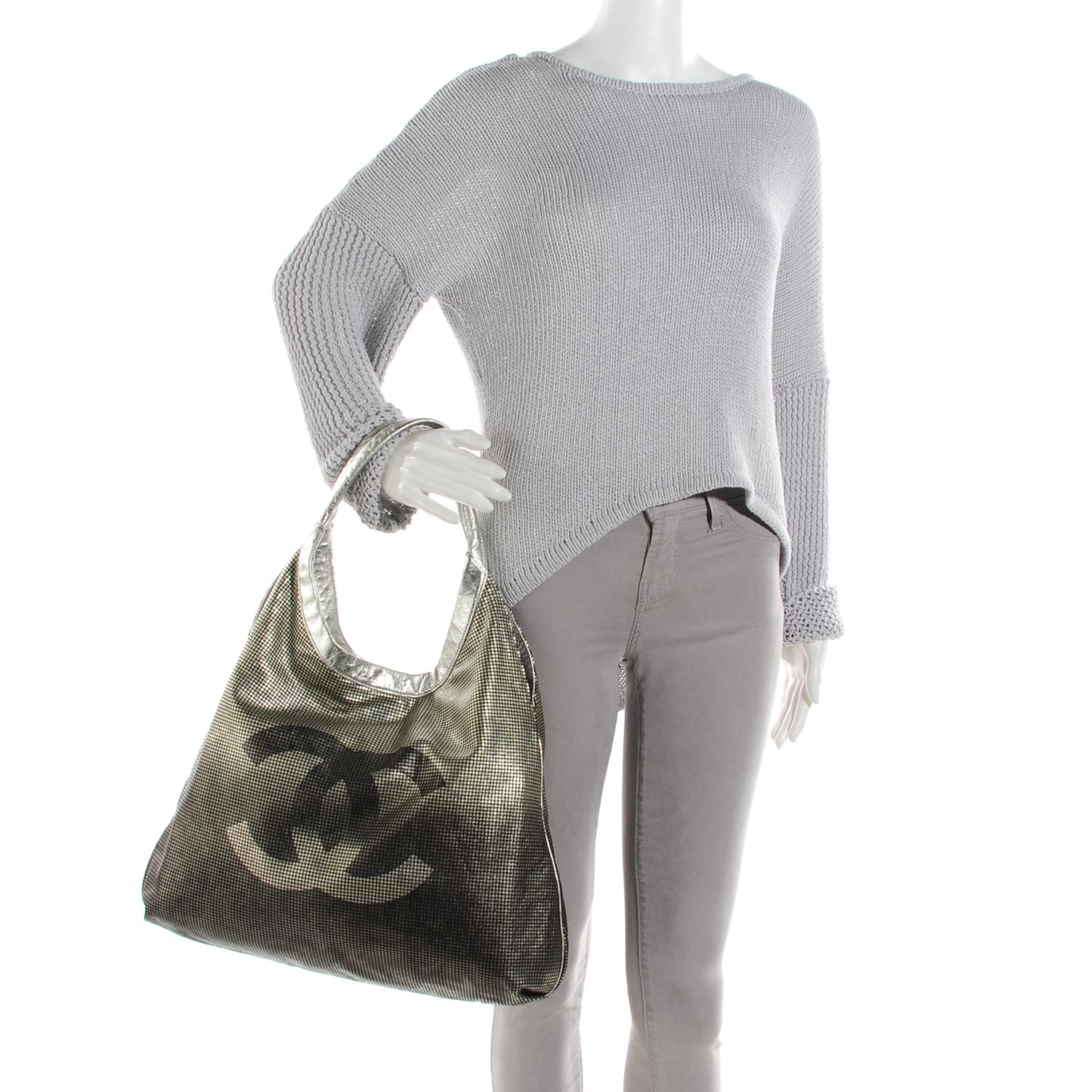 Metallic Perforated Lambskin Hollywood Hobo Silver