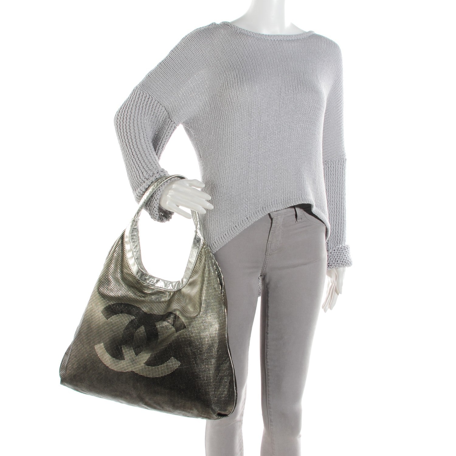 Chanel Metallic Perforated Lambskin Hollywood Hobo Silver 2 of 11